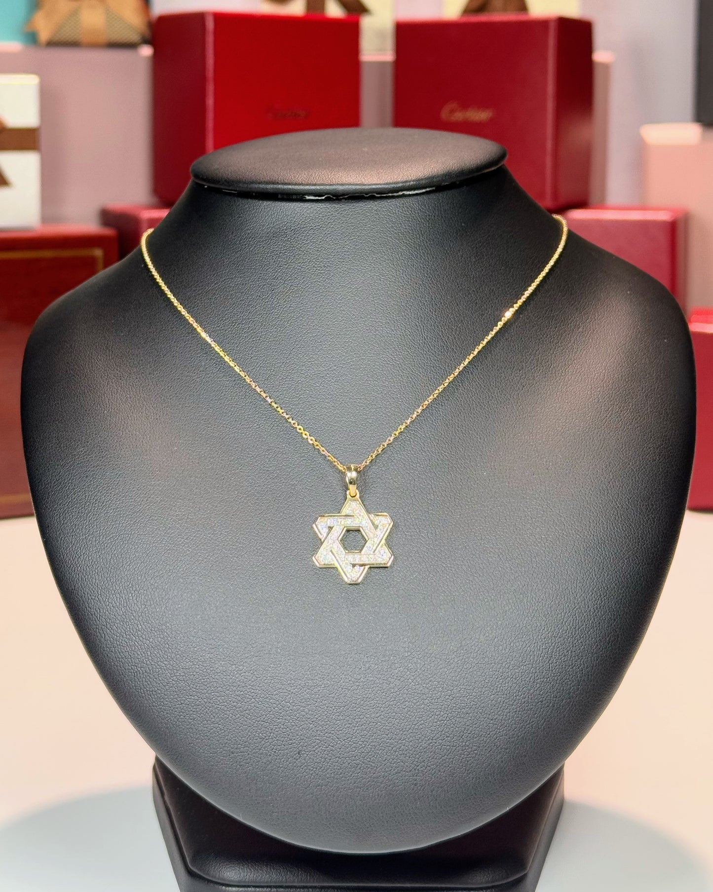 14k Yellow Gold Star of David Diamond Pendant Necklace