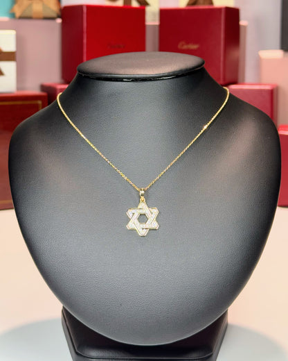 14k Yellow Gold Star of David Diamond Pendant Necklace