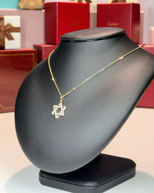 14k Yellow Gold Star of David Diamond Pendant Necklace