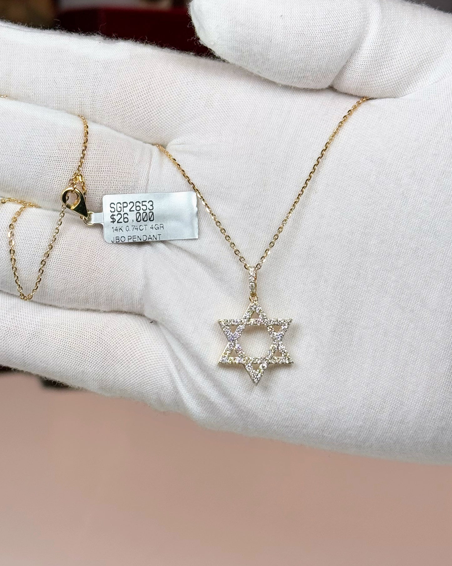 14k Yellow Gold Star of David Diamond Pendant Necklace