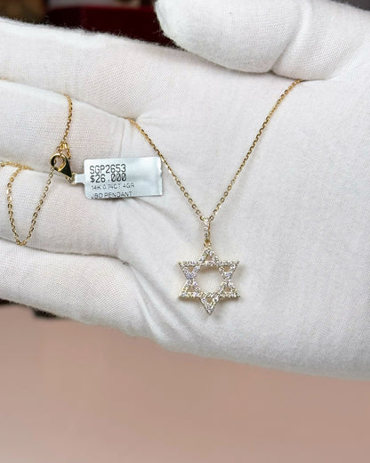 14k Yellow Gold Star of David Diamond Pendant Necklace
