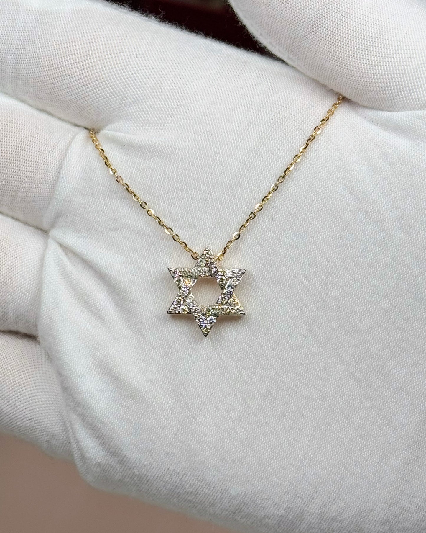 14k Yellow Gold Star of David Diamond Pendant Necklace