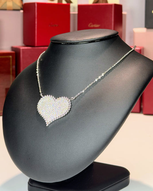 14k White Gold Diamond Pave Heart Pendant Necklace
