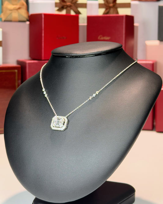 14k White Gold Diamond Pave Pendant Necklace