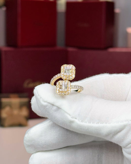 14k Yellow Gold Diamond Cluster Bypass Ring