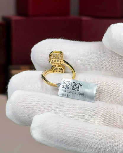 14k Yellow Gold Diamond Cluster Bypass Ring