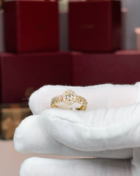 14k Yellow Gold Oval Diamond Halo Link Shank RIng
