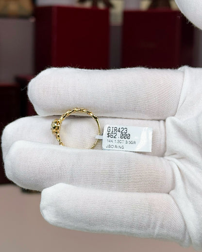 14k Yellow Gold Oval Diamond Halo Link Shank RIng