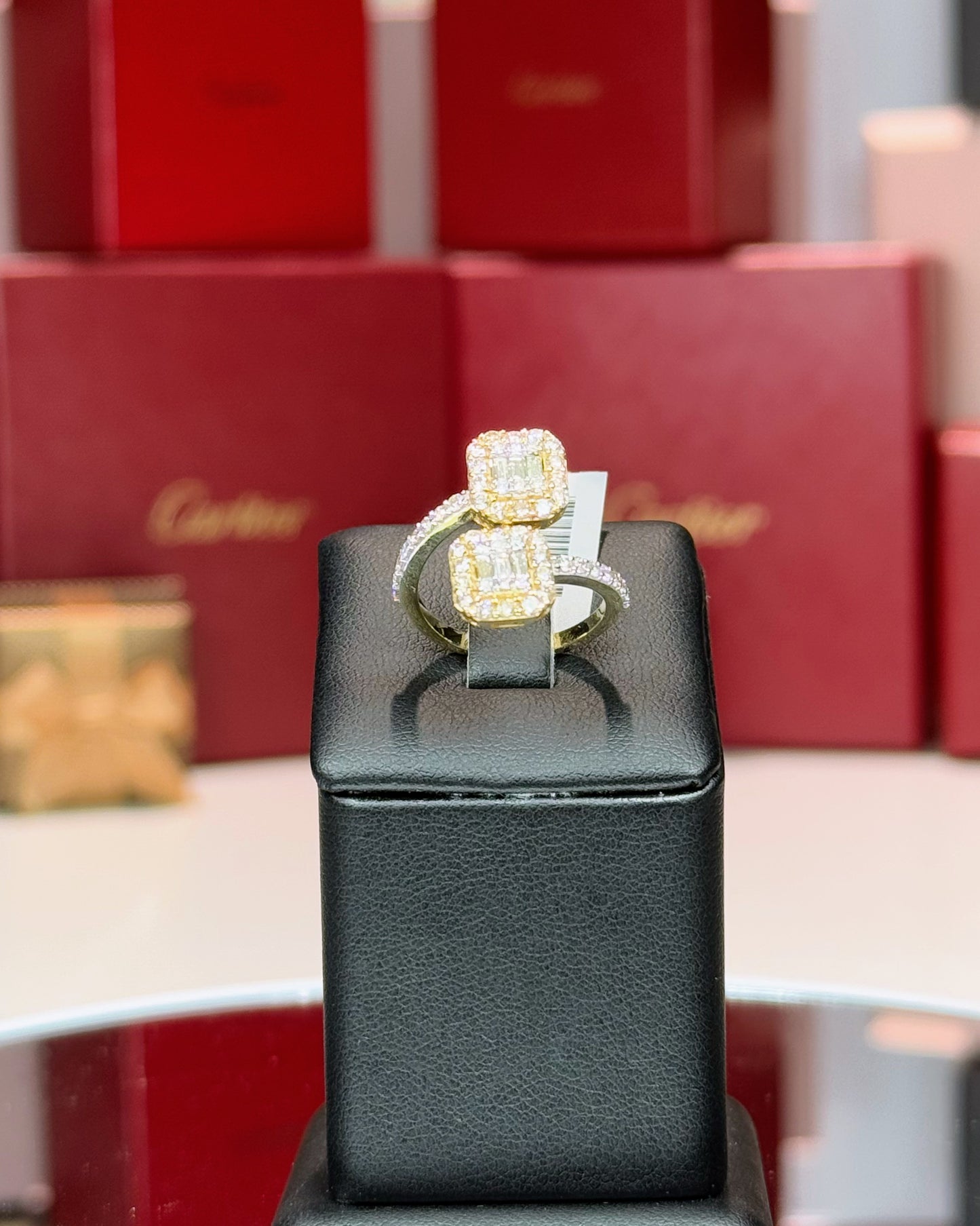 14k Yellow Gold Diamond Cluster Bypass Ring