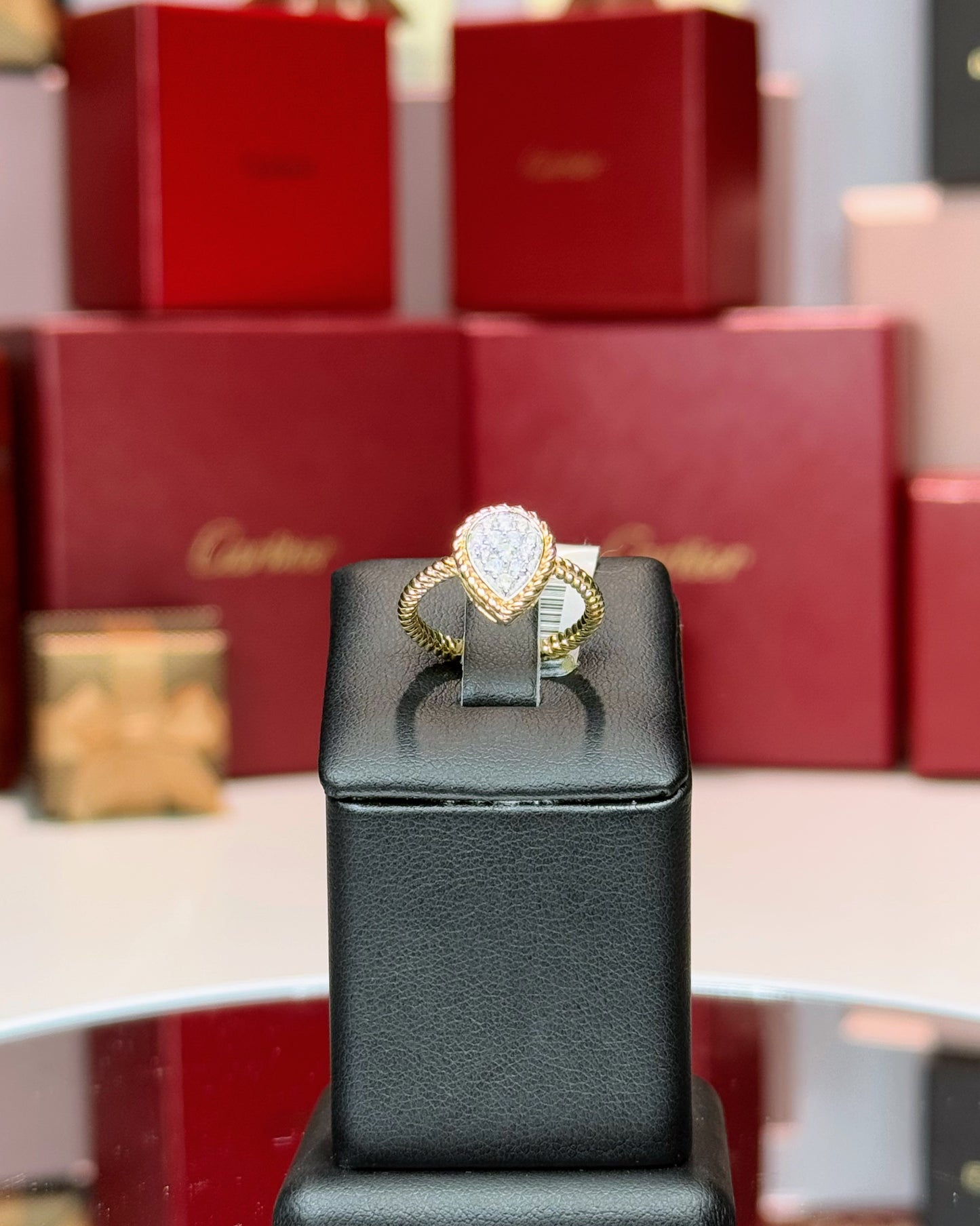 14k Yellow Gold Raindrop Cluster Rope Shank Ring