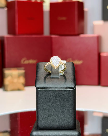 14k Yellow Gold Raindrop Cluster Rope Shank Ring