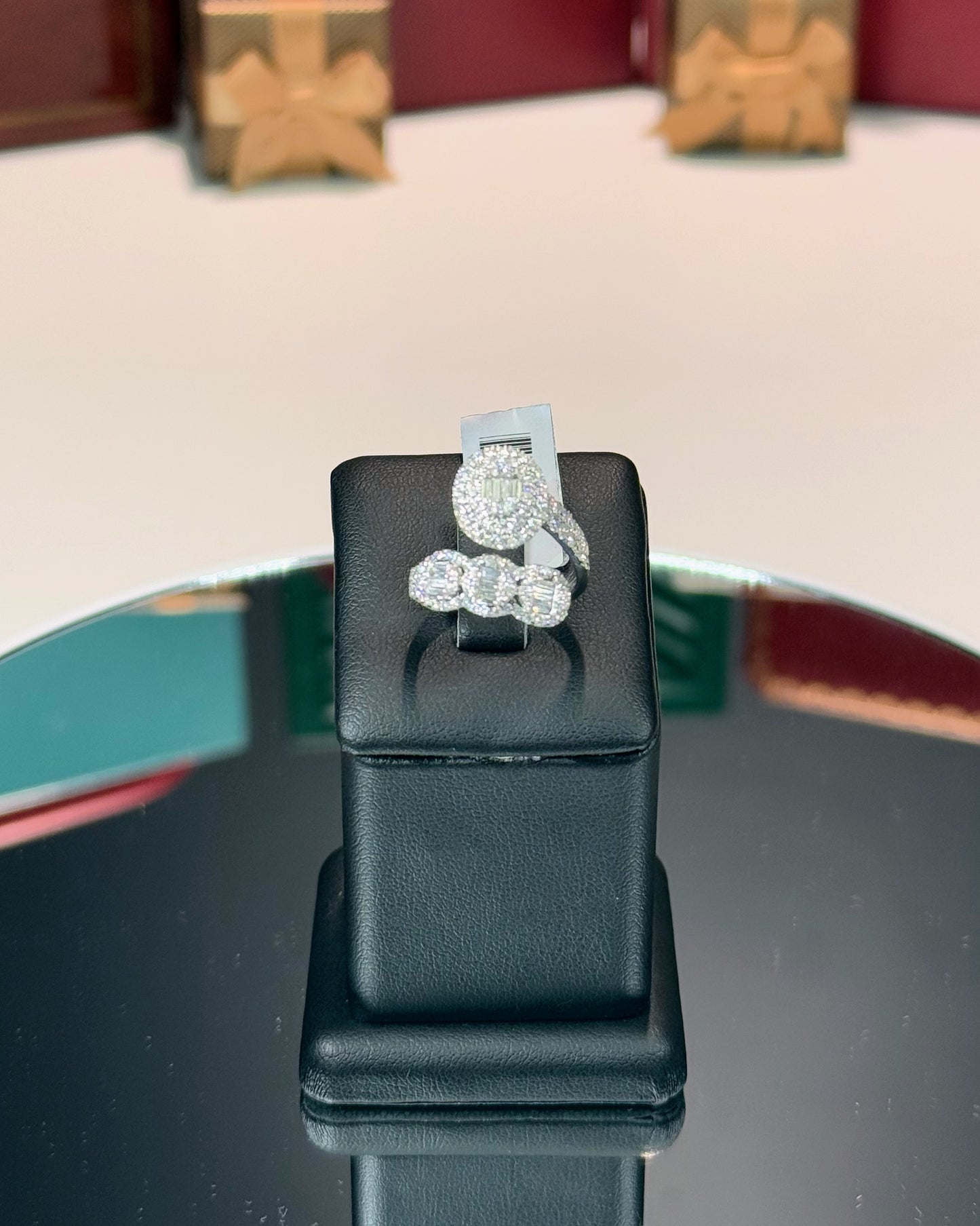14k White Gold Diamond Cluster Bypass Ring