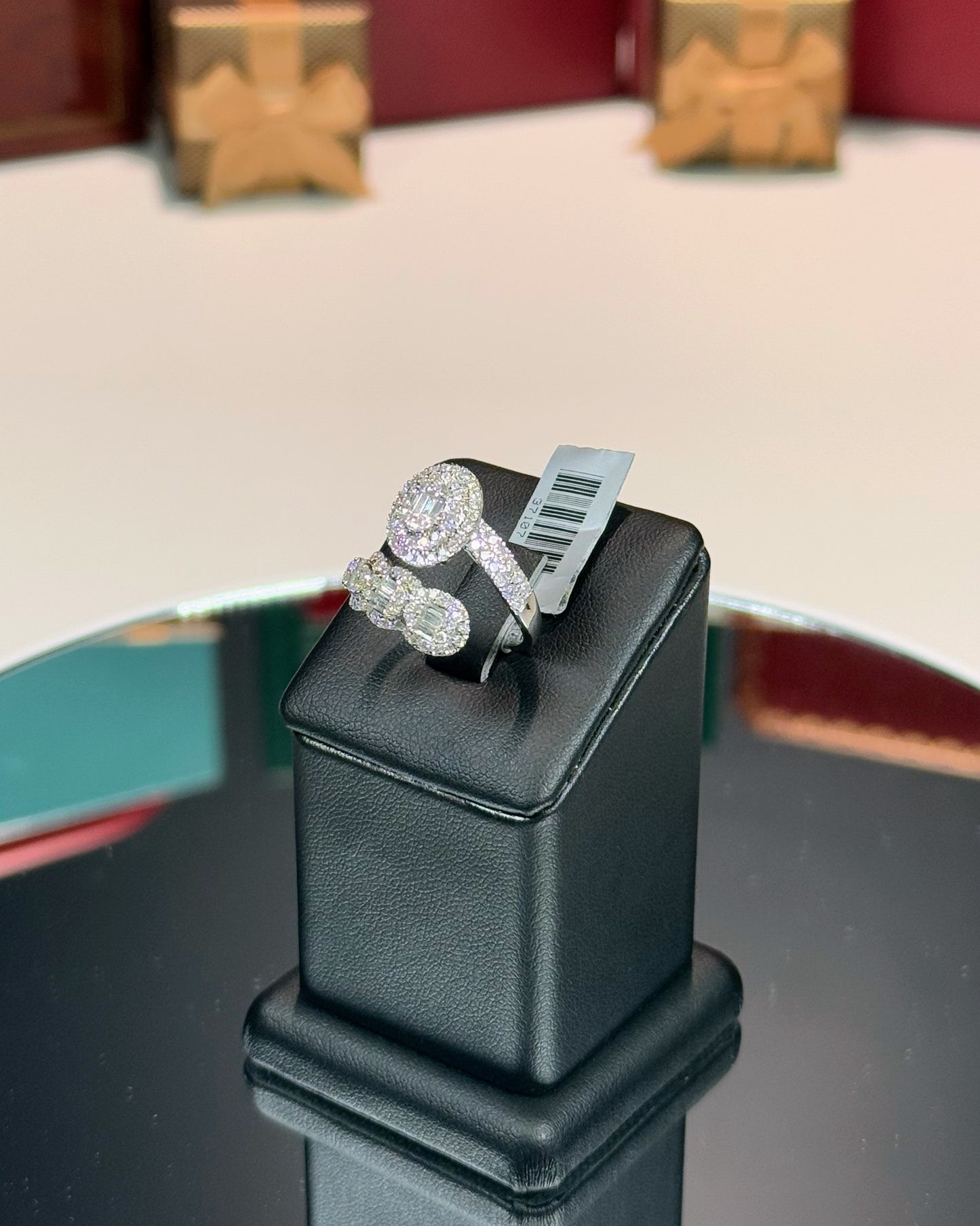 14k White Gold Diamond Cluster Bypass Ring