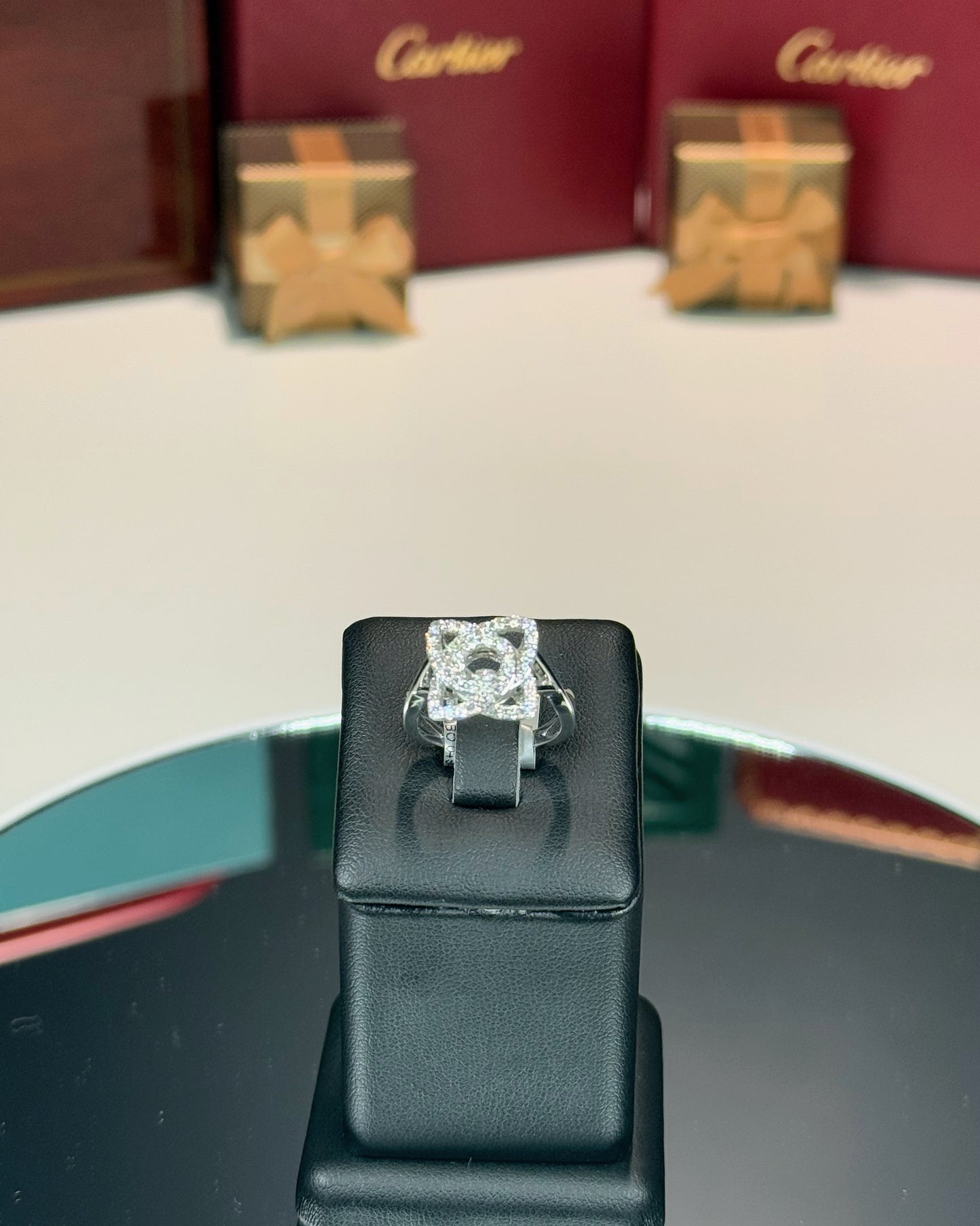 14k White Gold Dancing Diamond Cross Shank Ring