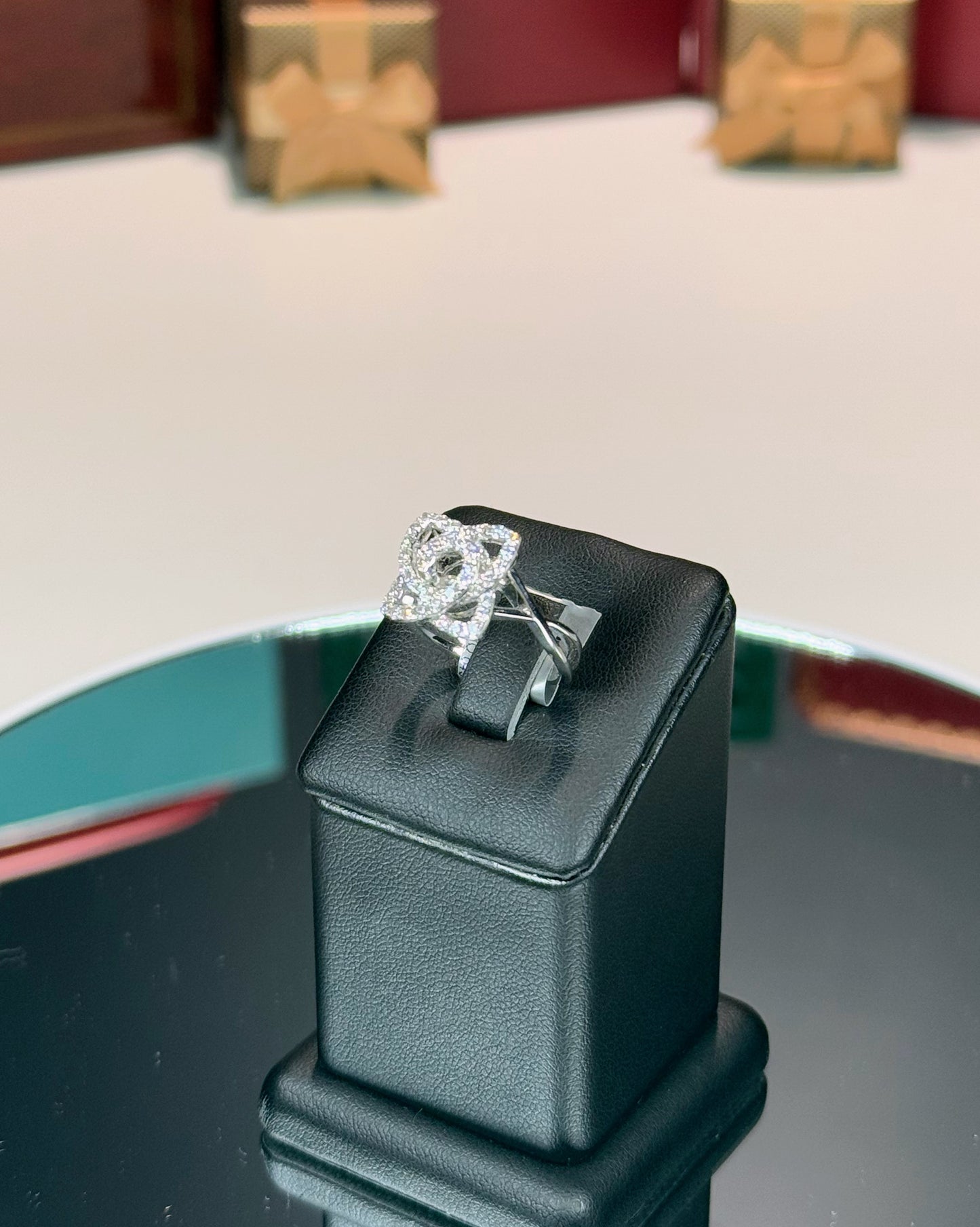14k White Gold Dancing Diamond Cross Shank Ring