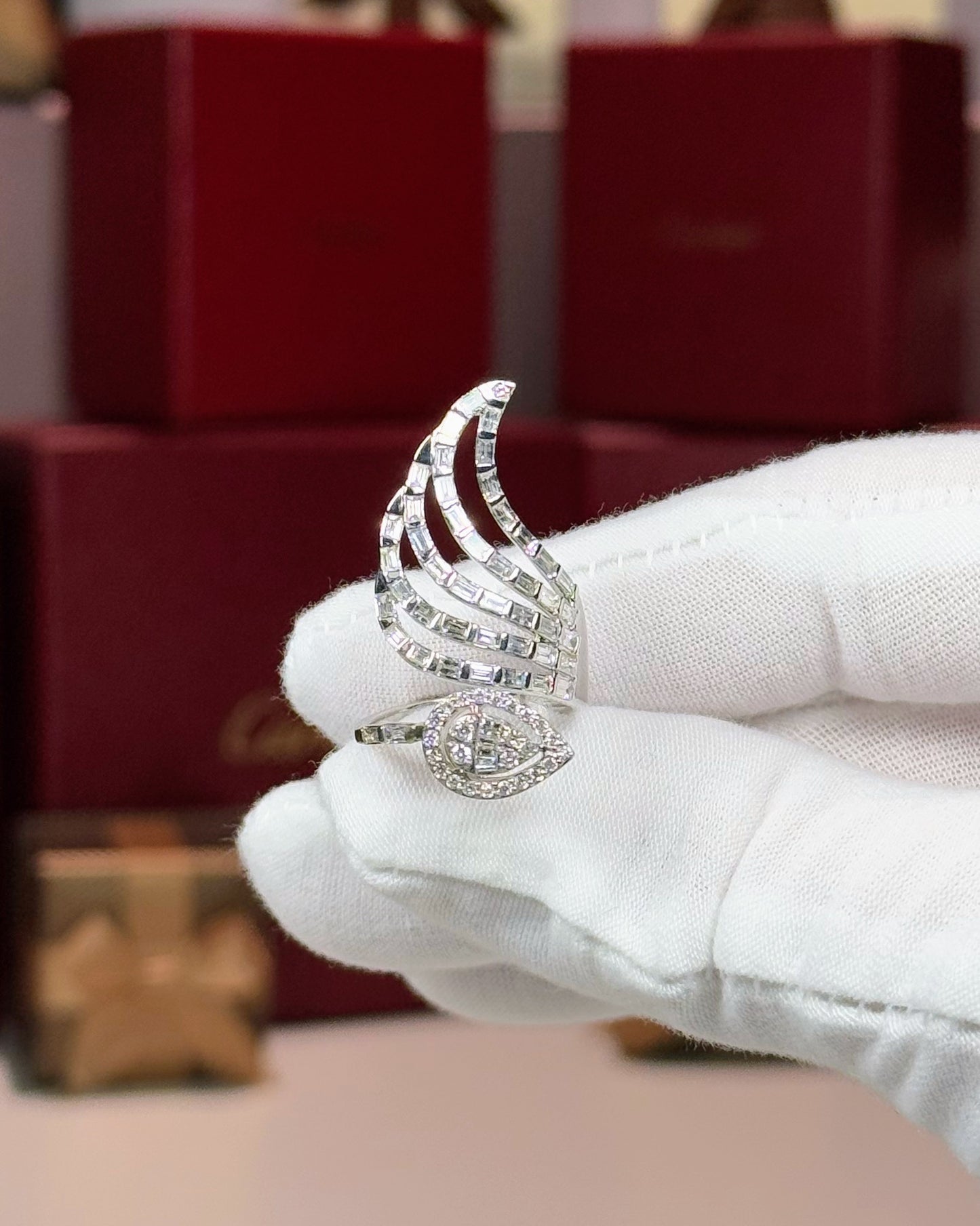 14k White Gold Swan Wrap Diamond Ring
