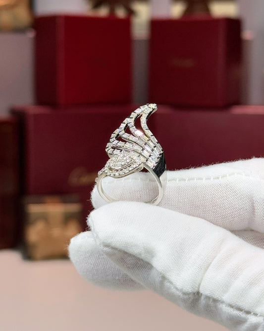 14k White Gold Swan Wrap Diamond Ring