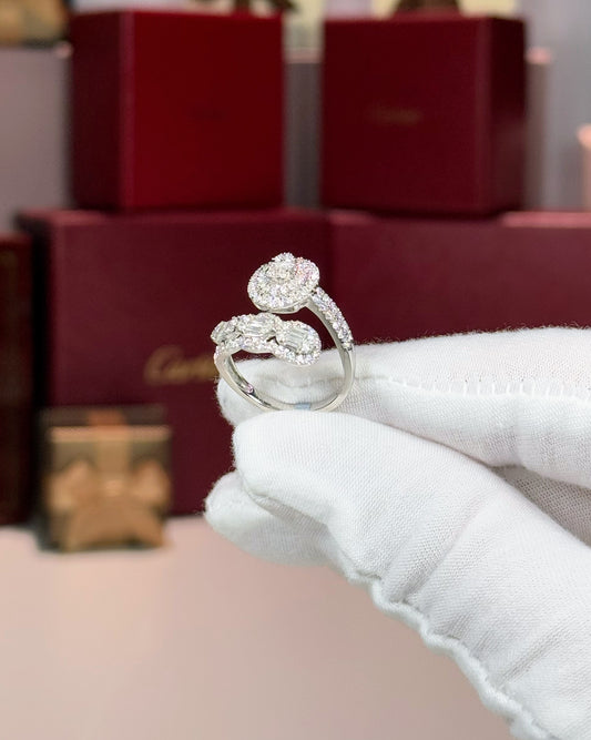 14k White Gold Diamond Cluster Bypass Ring