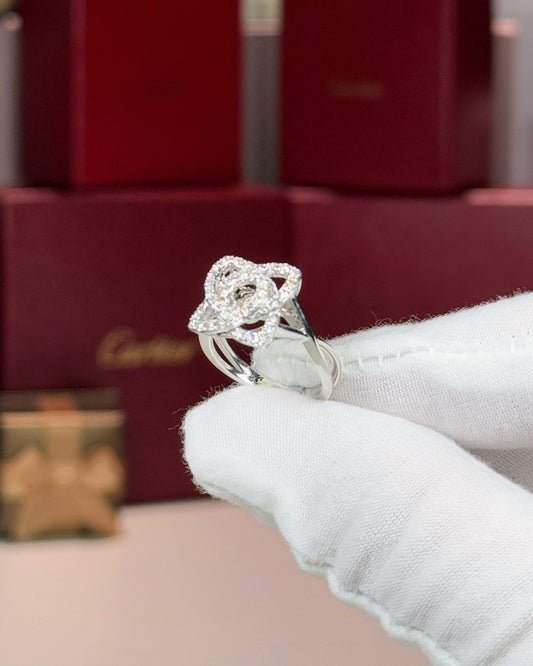 14k White Gold Dancing Diamond Cross Shank Ring