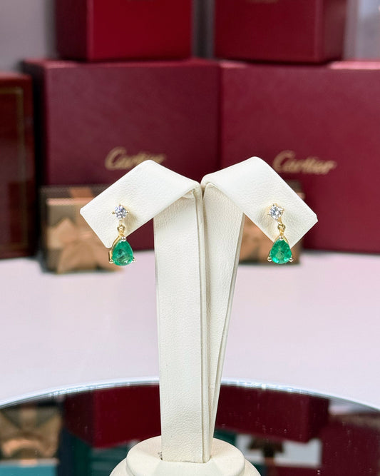 14k Yellow Gold Emerald Diamond Earrings