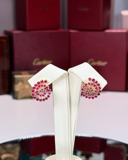 14k Yellow Gold Swril Ruby Earrings