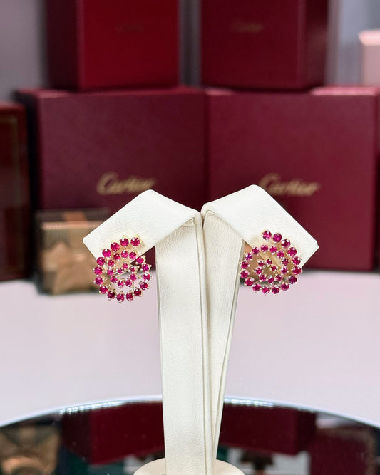 14k Yellow Gold Swril Ruby Earrings