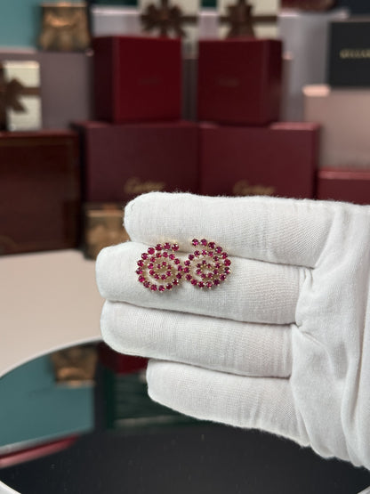 14k Yellow Gold Swril Ruby Earrings