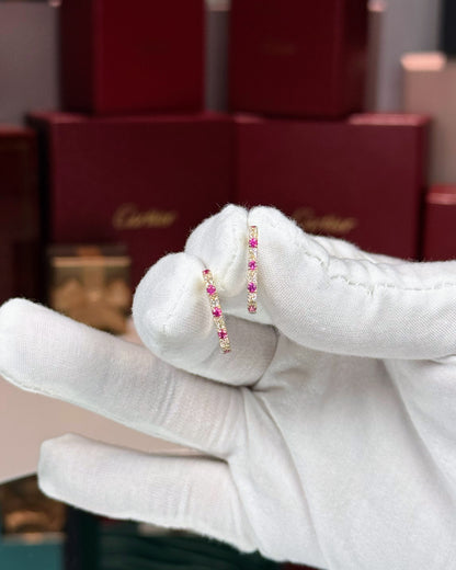 14k Yellow Gold Ruby and Diamond Huggie Earrings