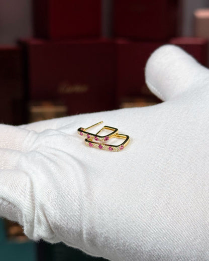 14k Yellow Gold Ruby and Diamond Huggie Earrings