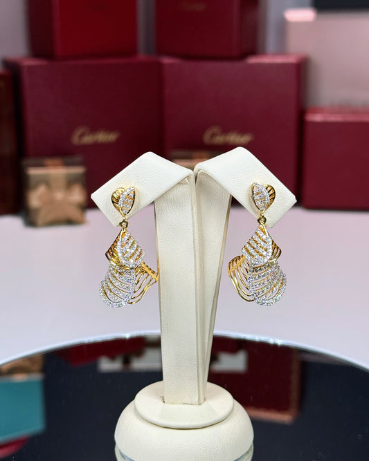 14k Yellow Gold Tiered Cones Diamond Drop Earrings