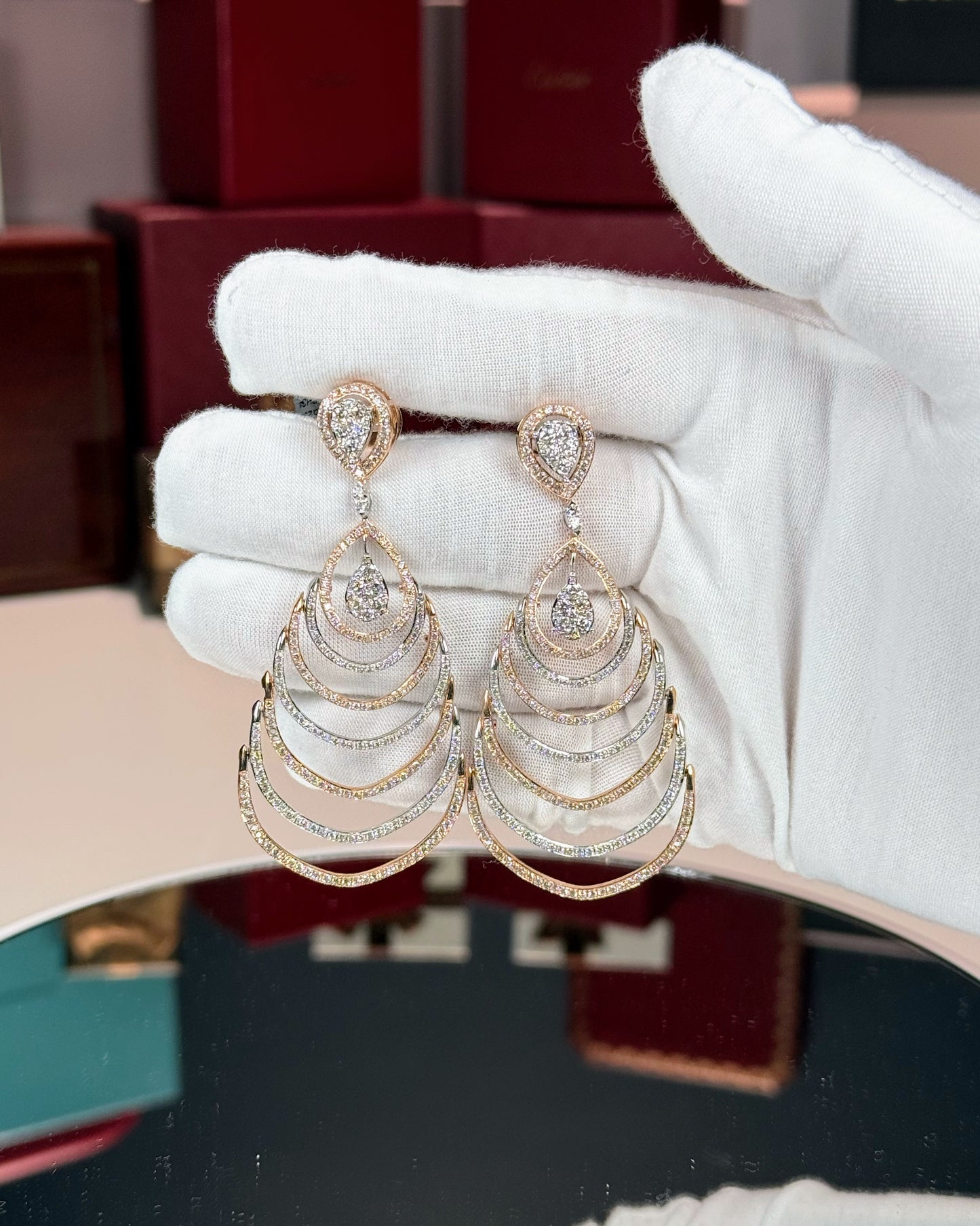 14k Two Color Chandelier Diamond Earrings