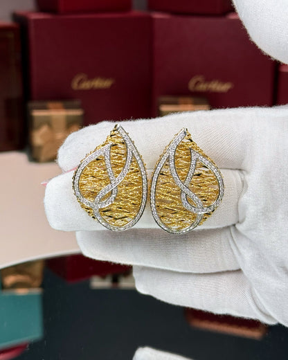 14k Yellow Gold Pear Shape Wire Weave Diamond Pave Earrings