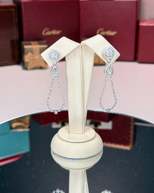 14k White Gold Open Teardrop Dangle Diamond Earrings