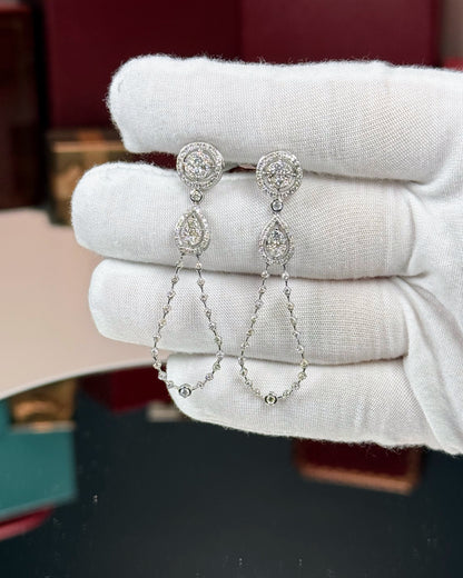 14k White Gold Open Teardrop Dangle Diamond Earrings