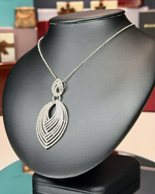 14k White Gold Layered Elongated Teardrop Pendant Necklace