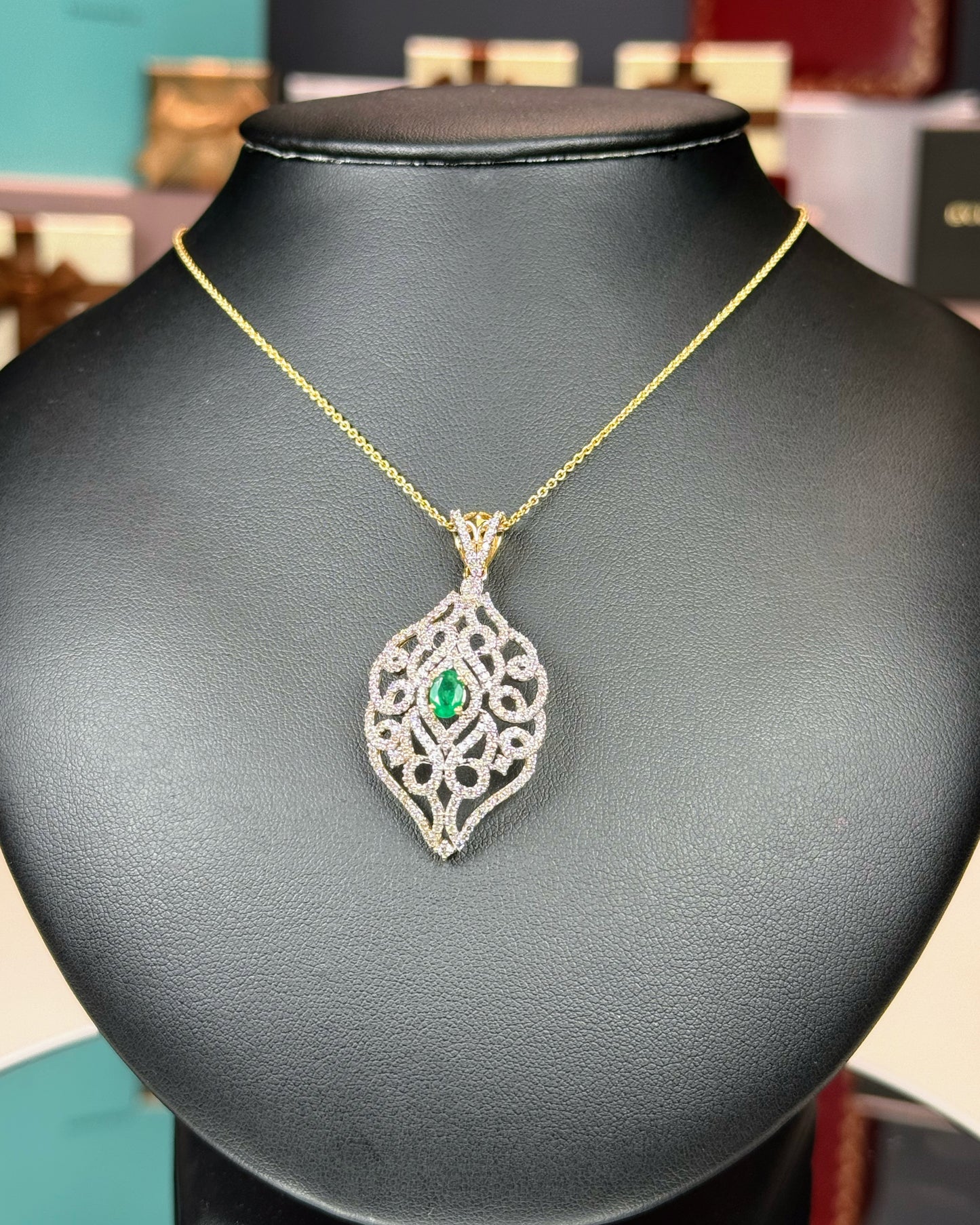 14k White Gold Diamond Paved Filigree Pendant Necklace
