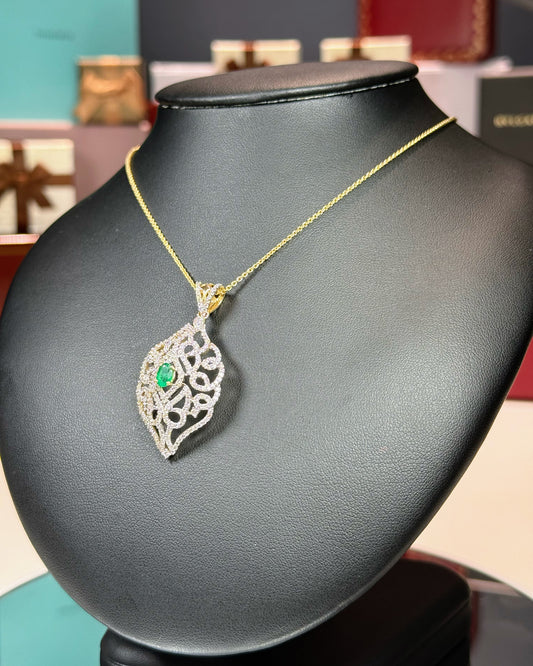 14k White Gold Diamond Paved Filigree Pendant Necklace