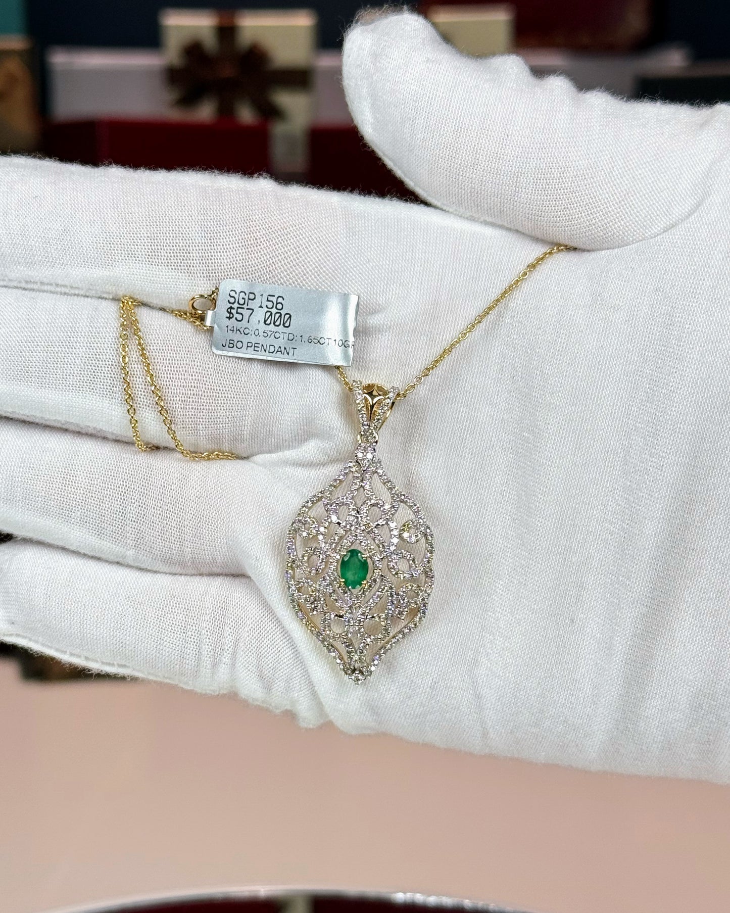 14k White Gold Diamond Paved Filigree Pendant Necklace