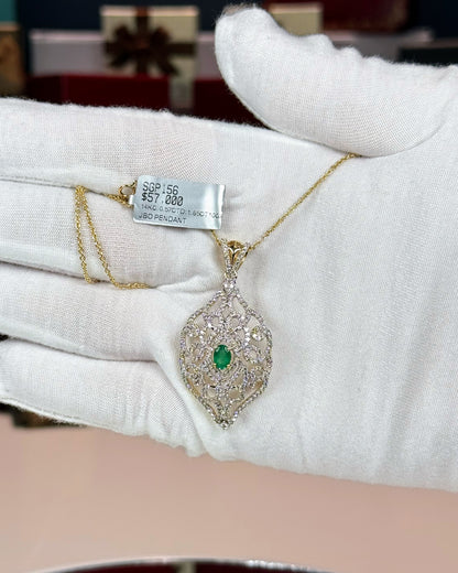 14k White Gold Diamond Paved Filigree Pendant Necklace