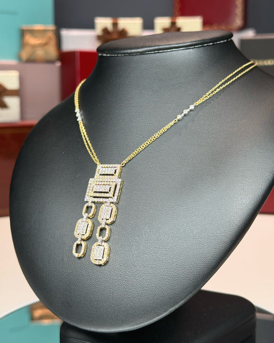 14k Yellow Gold Geometric Squares Chandelier Pendant Necklace