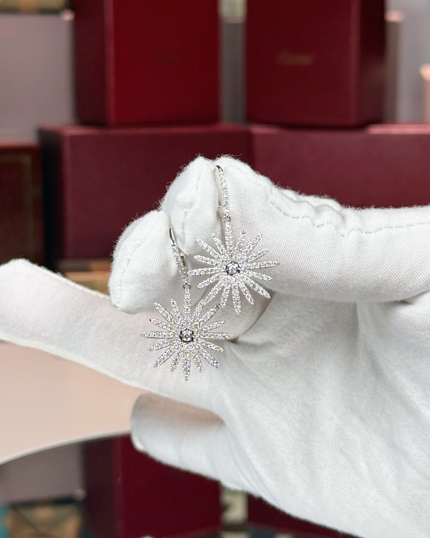 14k White Gold Drop North Star Diamond Earrings