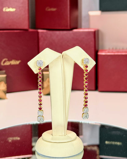 14k Yellow Gold Ruby and Diamond Tennis Earrings