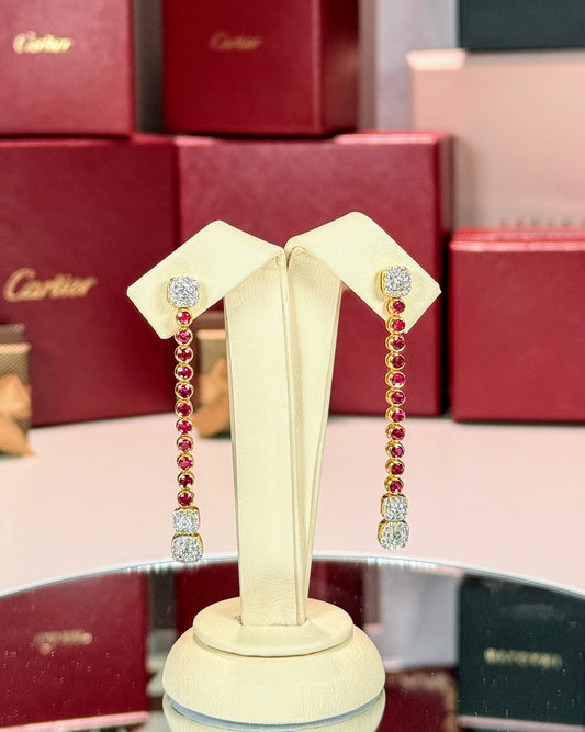 14k Yellow Gold Ruby and Diamond Tennis Earrings