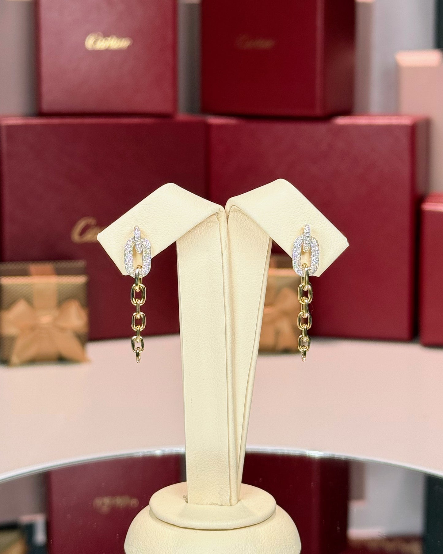 14k Yellow Gold Chain Drop Diamond Earrings