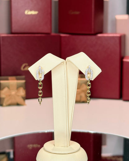 14k Yellow Gold Chain Drop Diamond Earrings