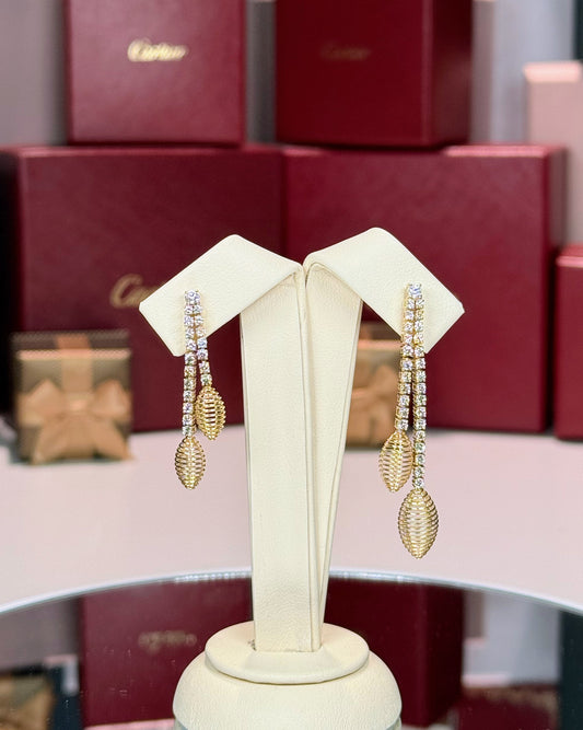 14k Yellow Gold Corn Shape Drop Diamond Earrings