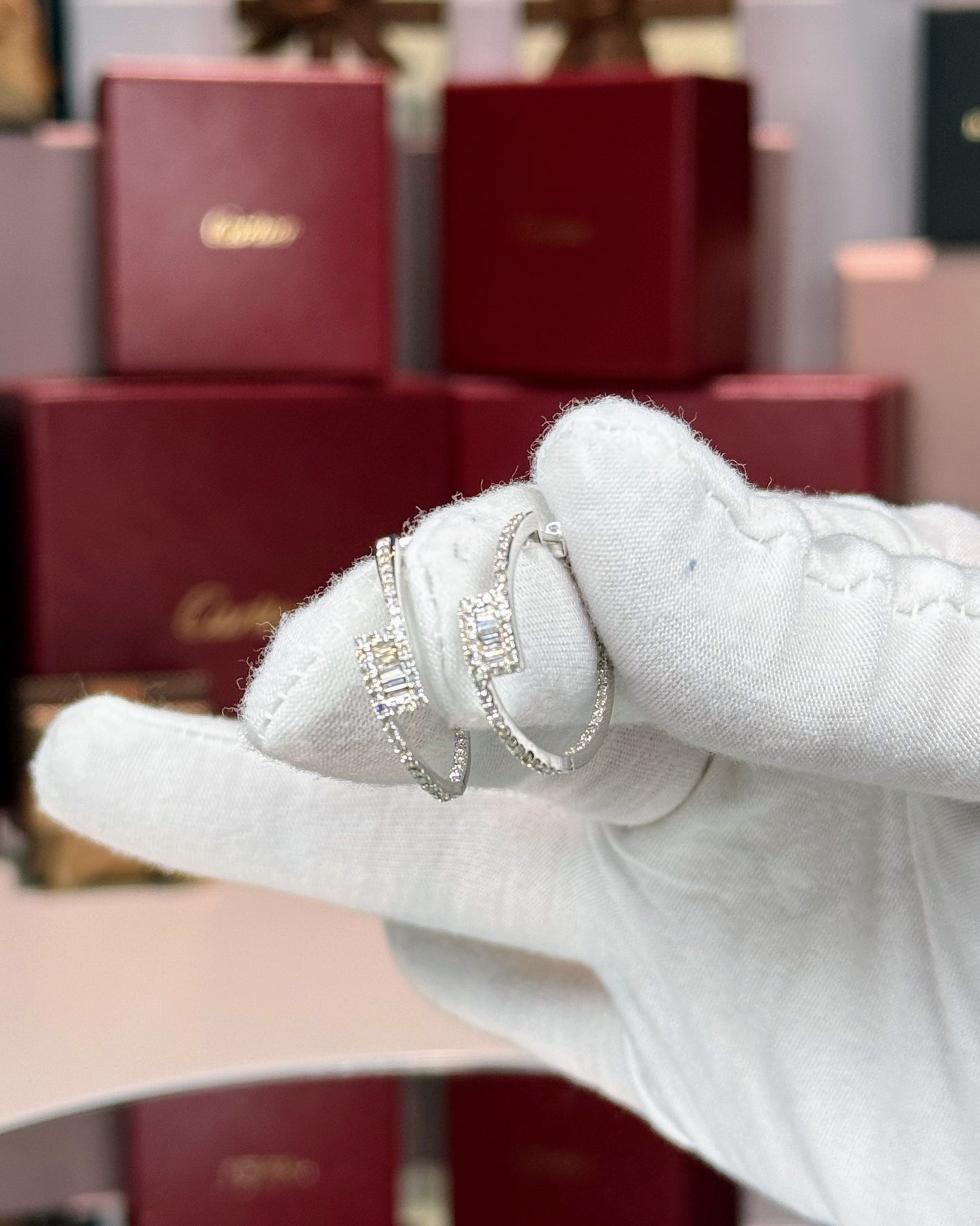 14k White Gold Diamond Loop Earrings