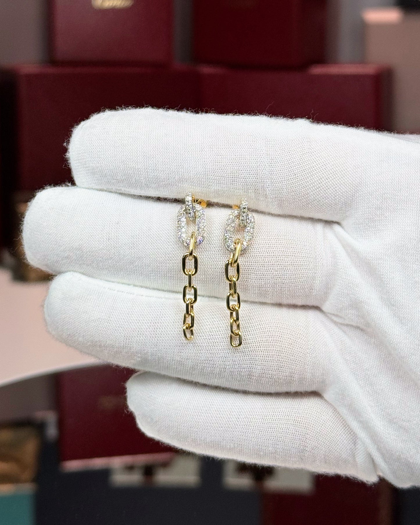 14k Yellow Gold Chain Drop Diamond Earrings