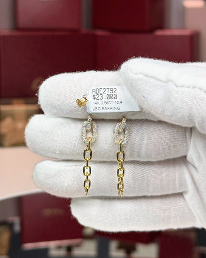14k Yellow Gold Chain Drop Diamond Earrings