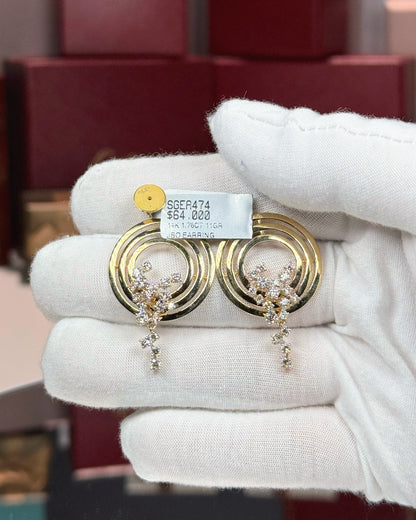 14k Yellow Gold Concentric Rings Diamond Earrings